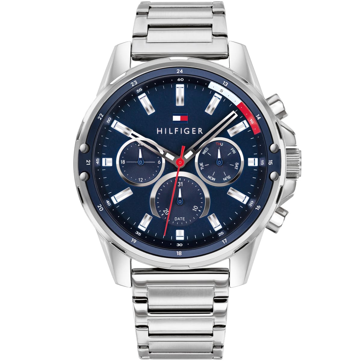 Tommy Hilfiger Men's Watch, Size 45, Blue Dial, Stainless Steel, Blue and Silver