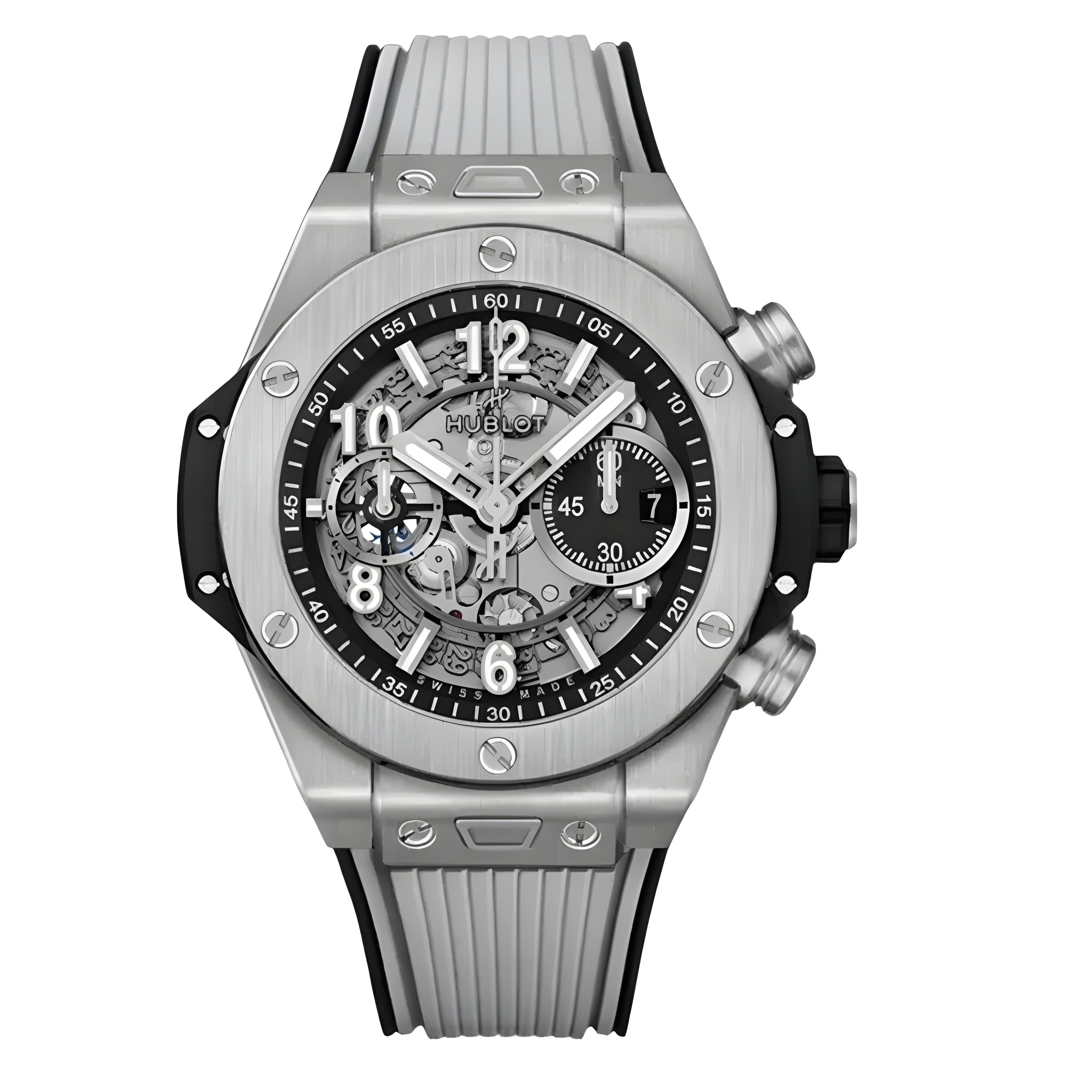 Hublot watch with gray dial and gray rubber strap