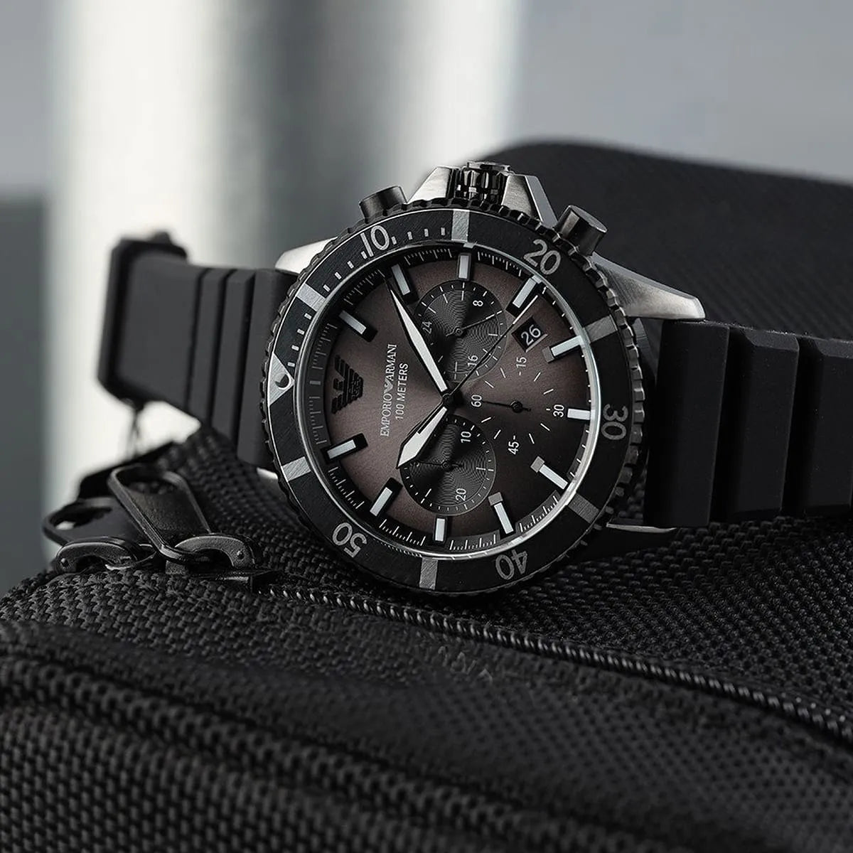Emporio Armani genuine men's watch silicone balloon black chronograph