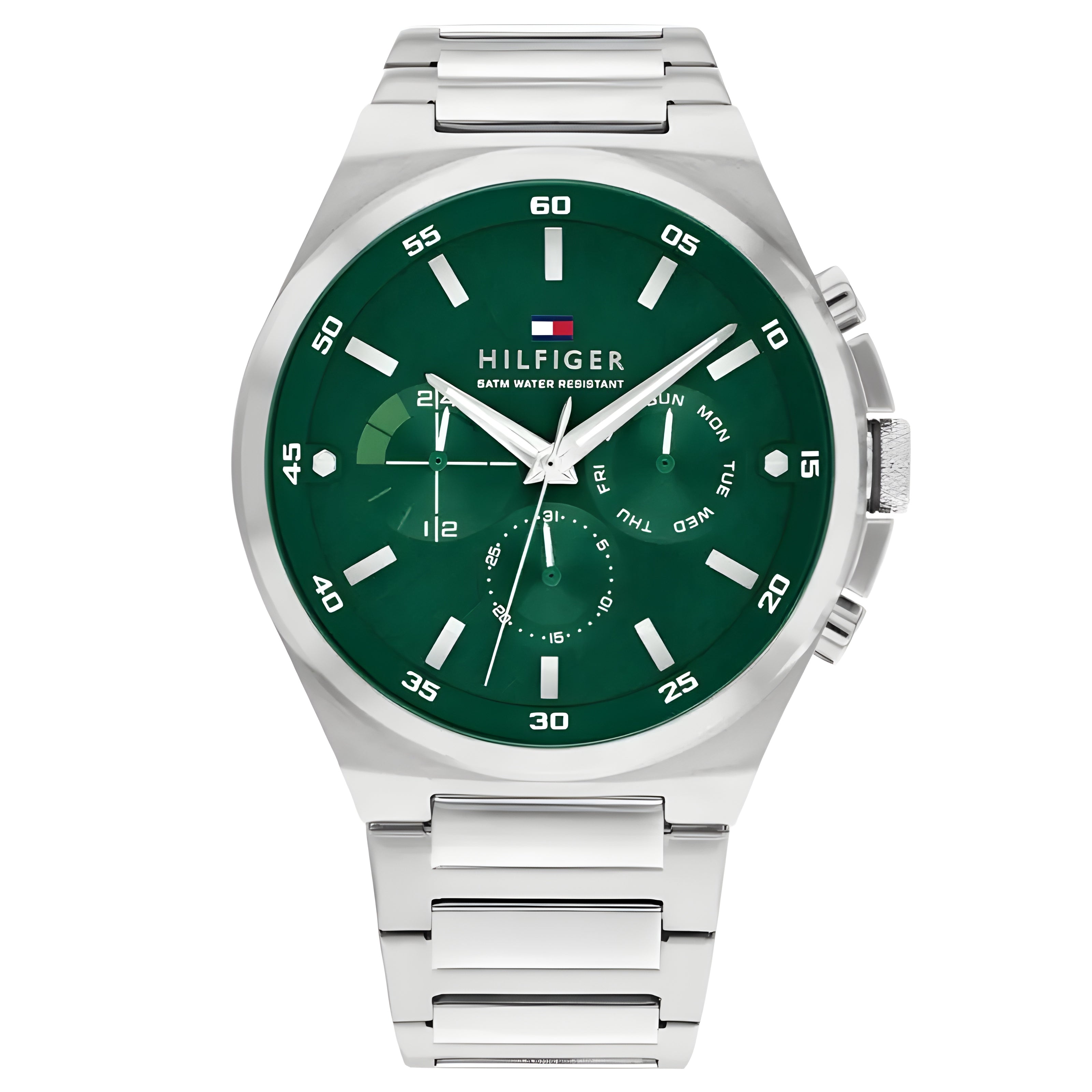 Tommy Hilfiger original Men's silver balloon watch with Green balloon dial Model 1792088