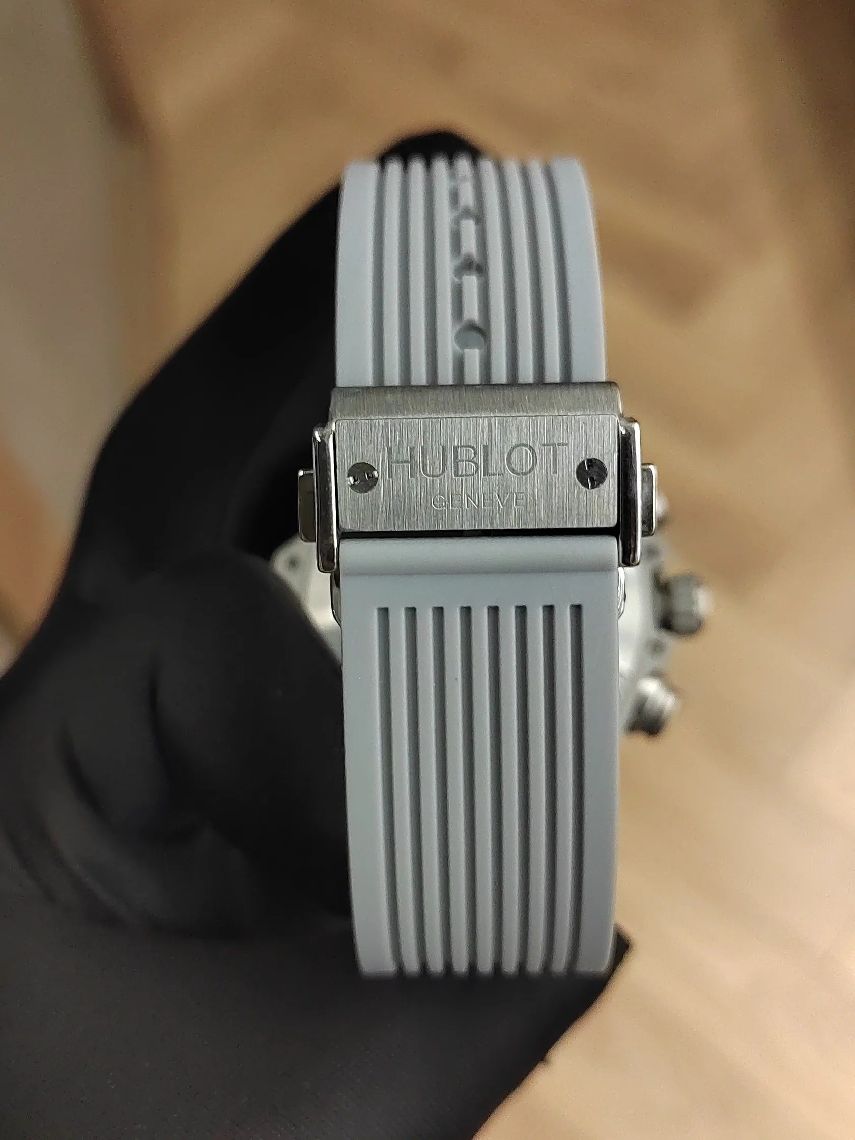 Hublot watch with gray dial and gray rubber strap
