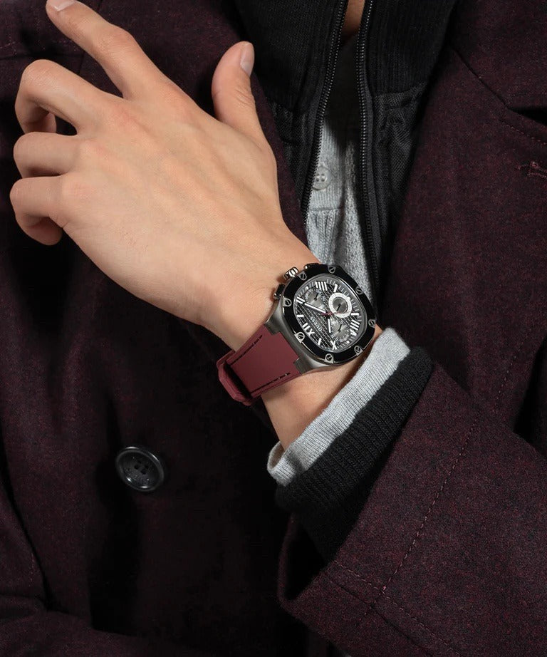 Original Guess men's watch with stainless steel grey balloon dial and silicone bracelet model GW0571G4
