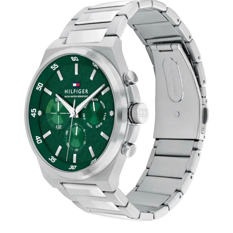 Tommy Hilfiger original Men's silver balloon watch with Green balloon dial Model 1792088