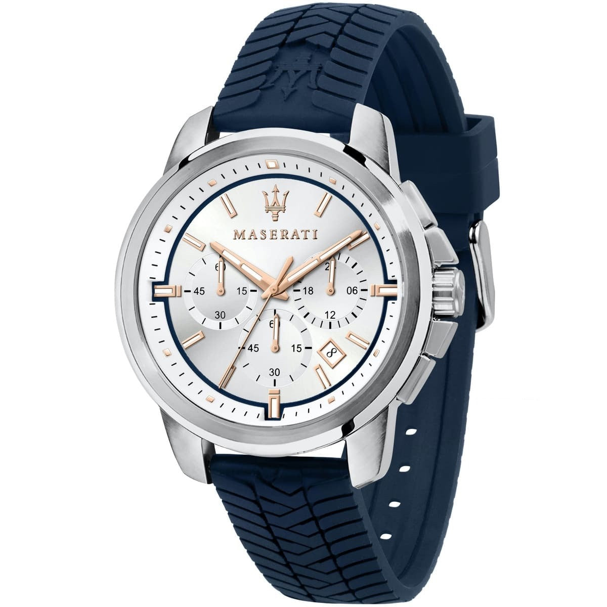 Maserati Silicone Analog Silver Dial Men Watch-R8871621013, Blue Band