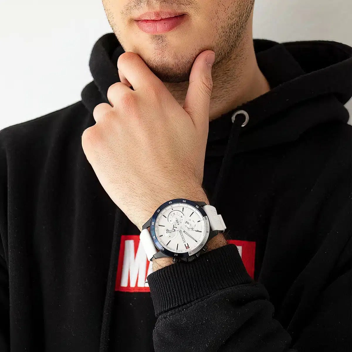 Original Tommy Hilfiger Men's Watch with Rubber Strap - Quartz Movement - Size 45 - White Balloon