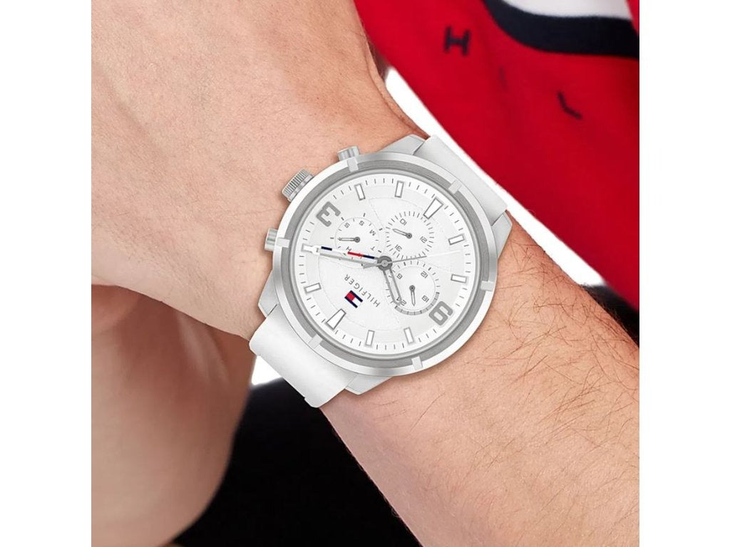 Tommy Hilfiger original Men's watch with white balloon and silicone bracelet model 1792072