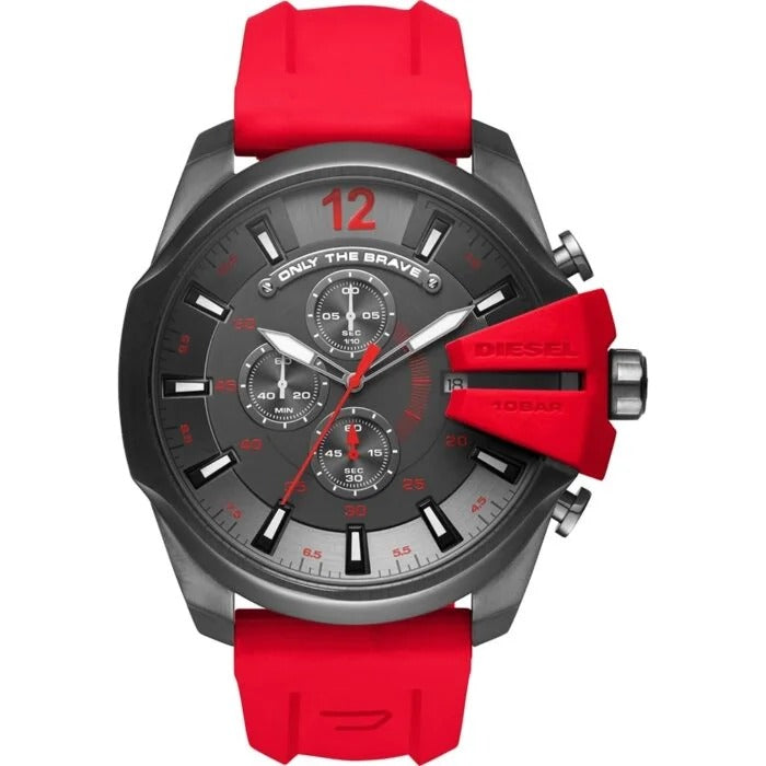 Men's Gunmetal Round Shape Silicone Strap Chronograph Wrist Watch 52 mm - Red - DZ4427