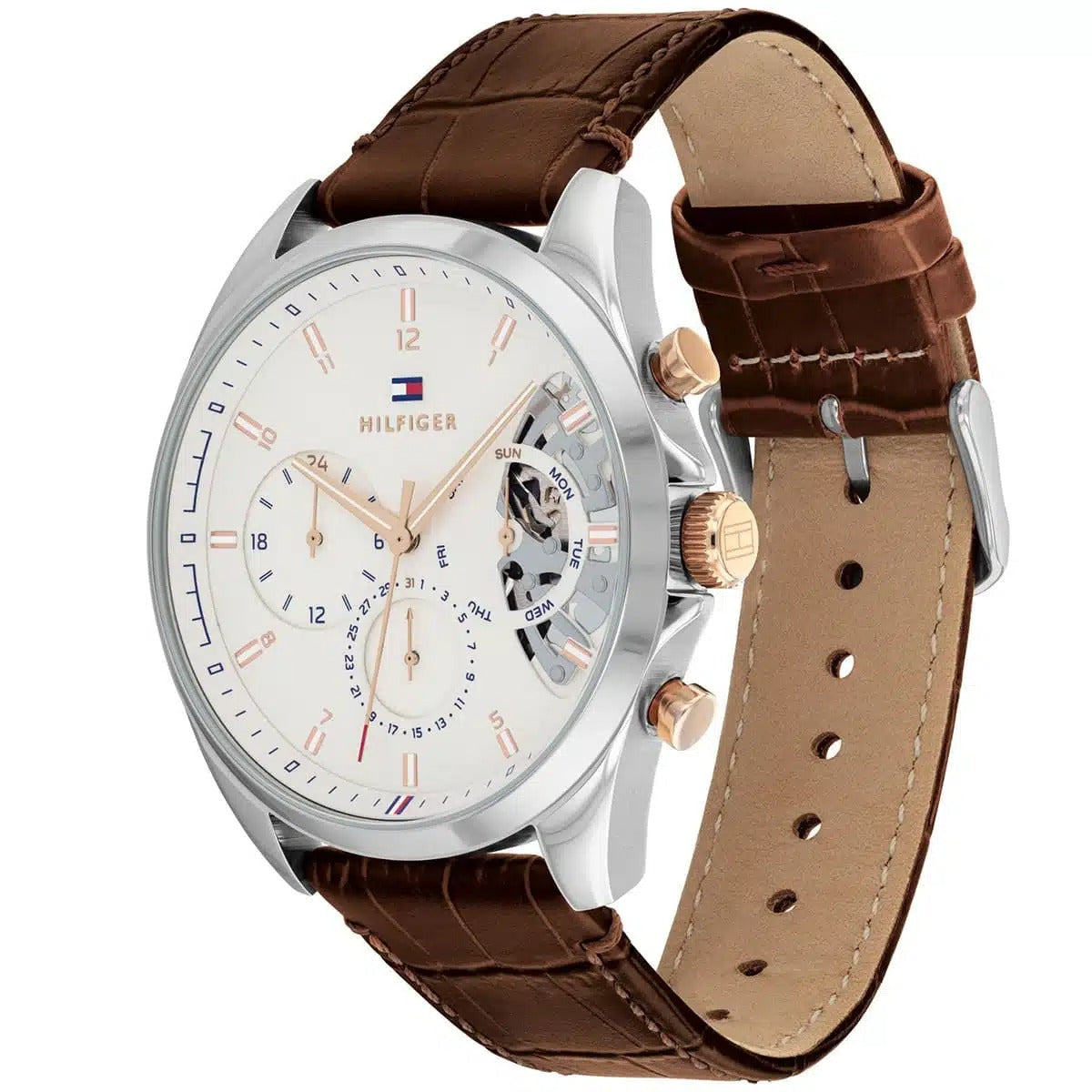 Tommy Hilfiger Men's Analog Quartz Watch with Leather Strap 1710450, Silver White, strap