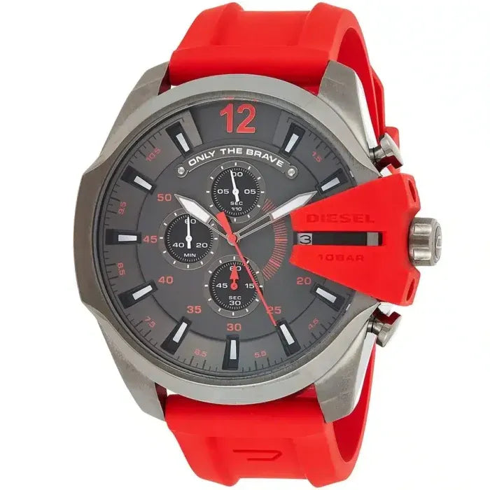 Men's Gunmetal Round Shape Silicone Strap Chronograph Wrist Watch 52 mm - Red - DZ4427
