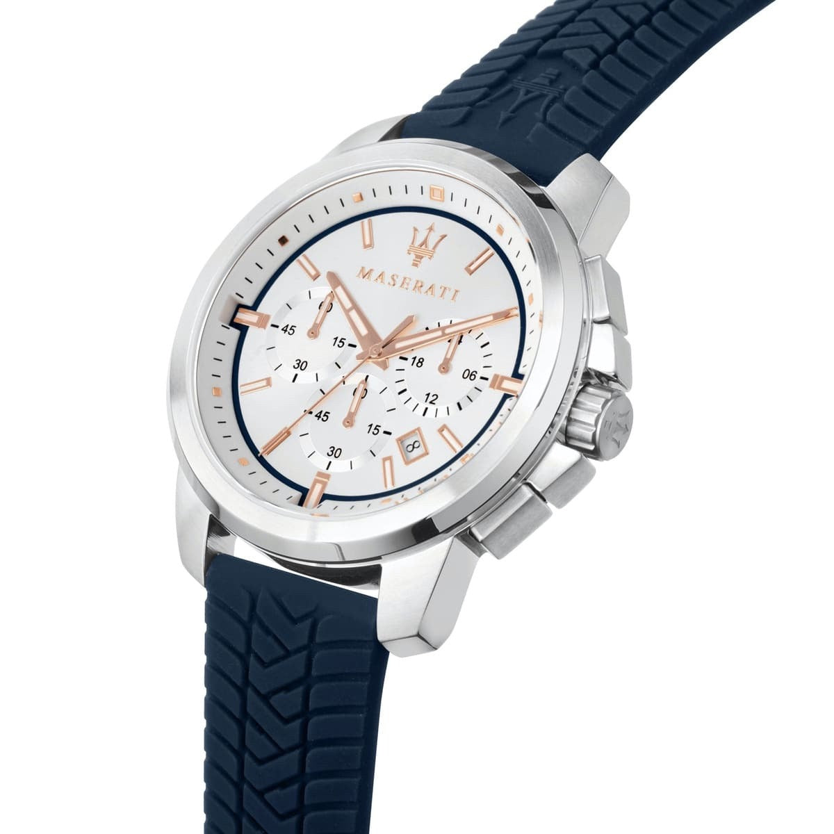 Maserati Silicone Analog Silver Dial Men Watch-R8871621013, Blue Band