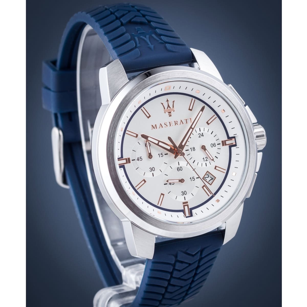 Maserati Silicone Analog Silver Dial Men Watch-R8871621013, Blue Band