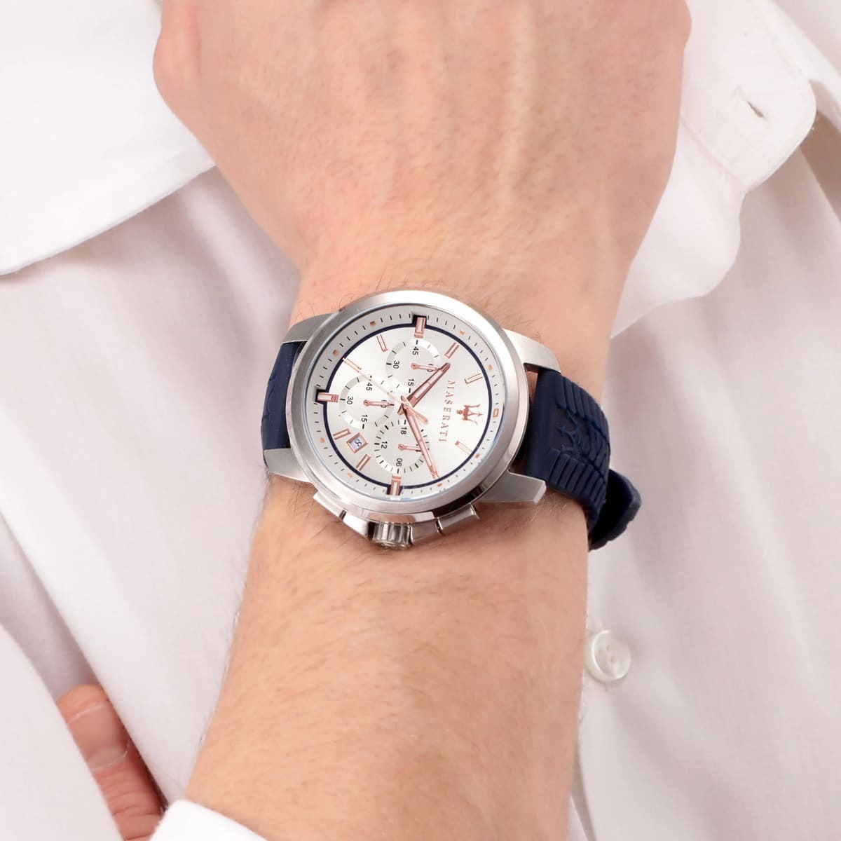 Maserati Silicone Analog Silver Dial Men Watch-R8871621013, Blue Band
