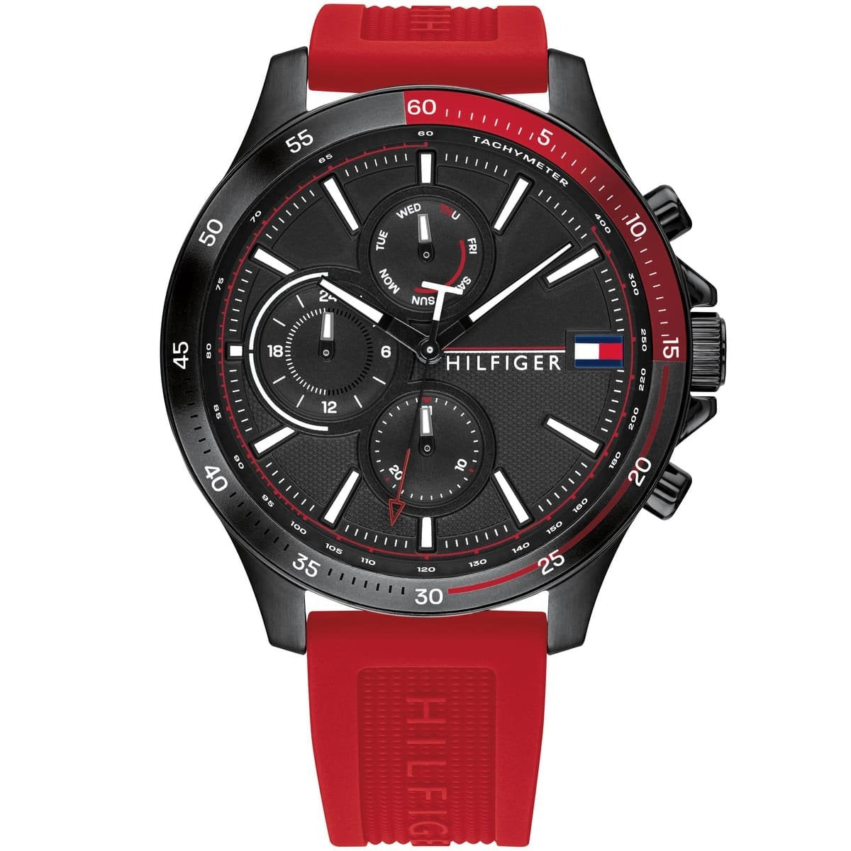 Tommy Hilfiger 46mm Round Watch with hands and silicone bracelet-red-1791722 for men