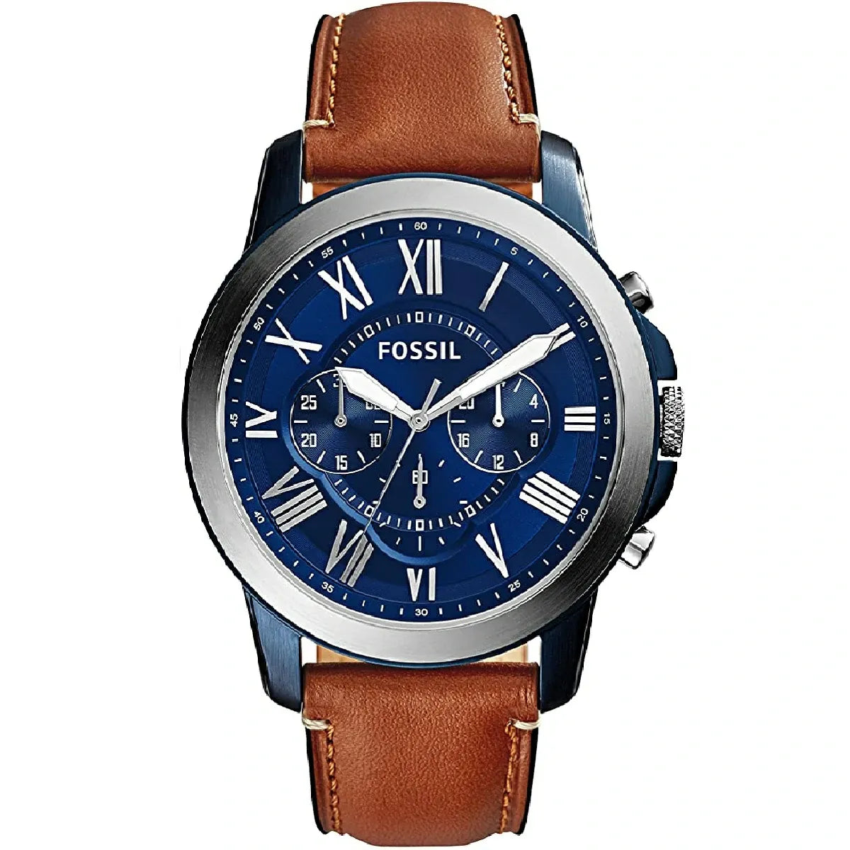 Fossil Grant Chronograph Blue Dial Brown Leather Strap Watch for Men - FS5151