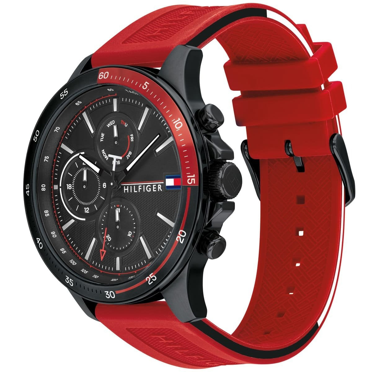 Tommy Hilfiger 46mm Round Watch with hands and silicone bracelet-red-1791722 for men