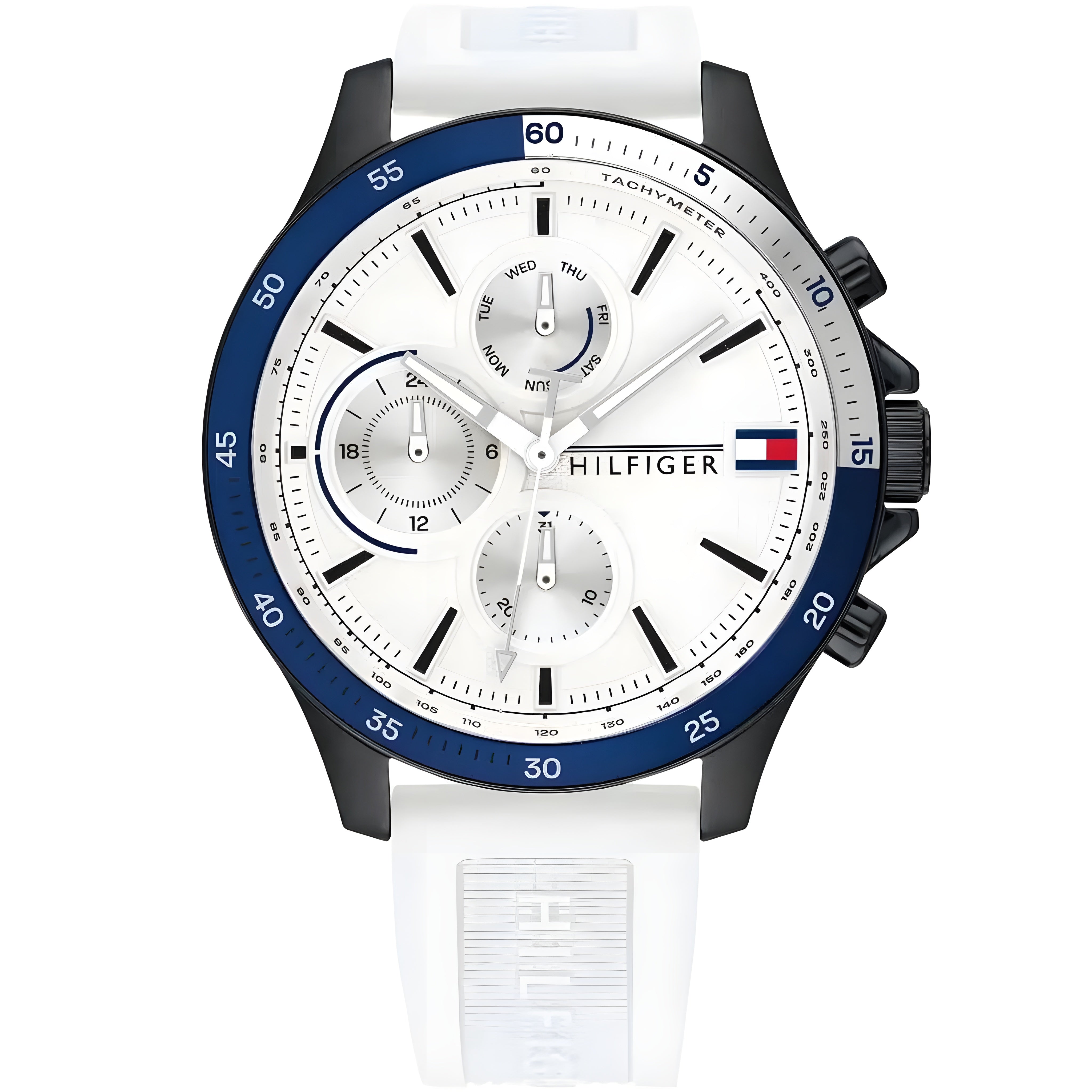 Original Tommy Hilfiger Men's Watch with Rubber Strap - Quartz Movement - Size 45 - White Balloon