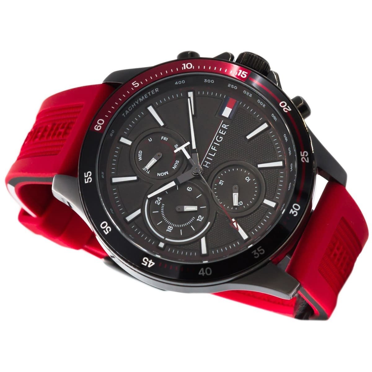 Tommy Hilfiger 46mm Round Watch with hands and silicone bracelet-red-1791722 for men